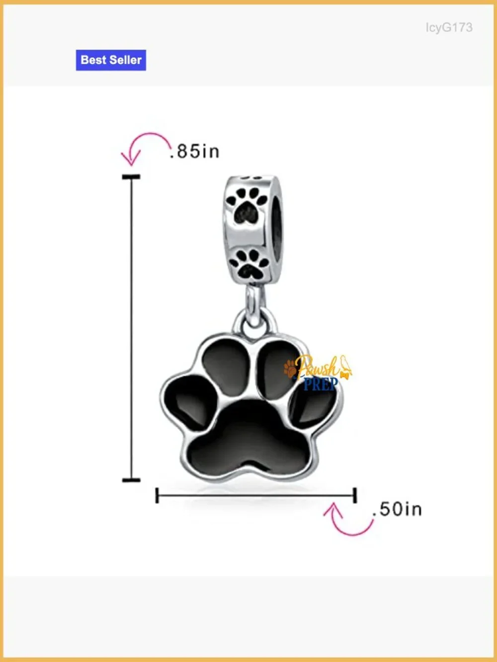 Sterling Silver Paw Print Charm Bead for European Bracelet Pet Lover Gift